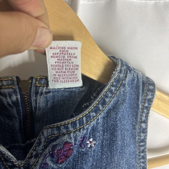 Vintage Gymboree Pink Tag Denim Dress Embroidered Flowers Size 3. - Picture 5 of 7